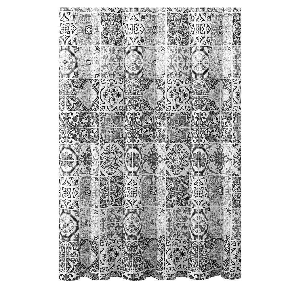 Waterproof shower curtain with 12 hooks, durable material