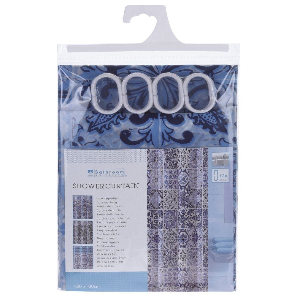 Waterproof shower curtain with 12 hooks, durable material