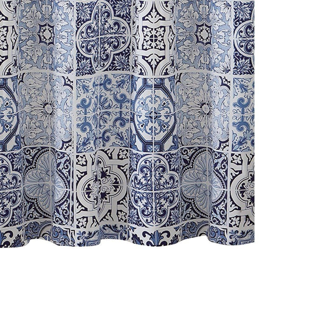 Waterproof shower curtain with 12 hooks, durable material