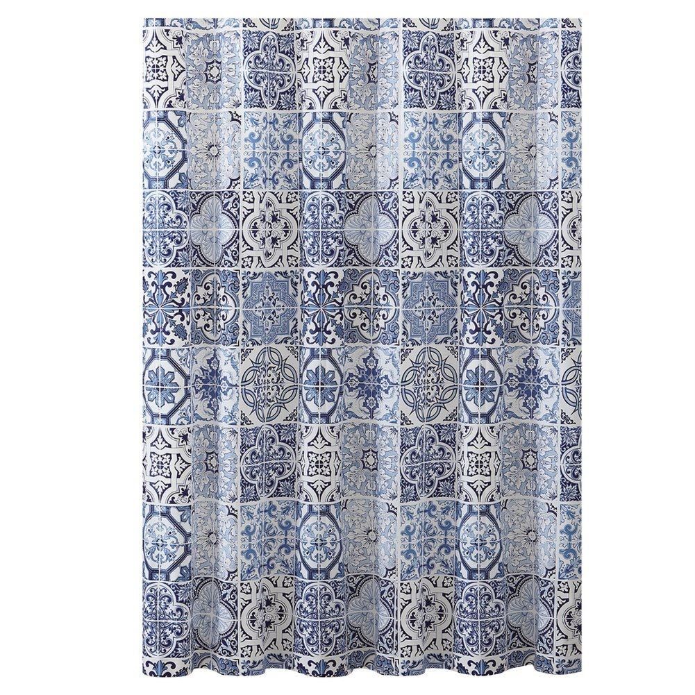 Waterproof shower curtain with 12 hooks, durable material