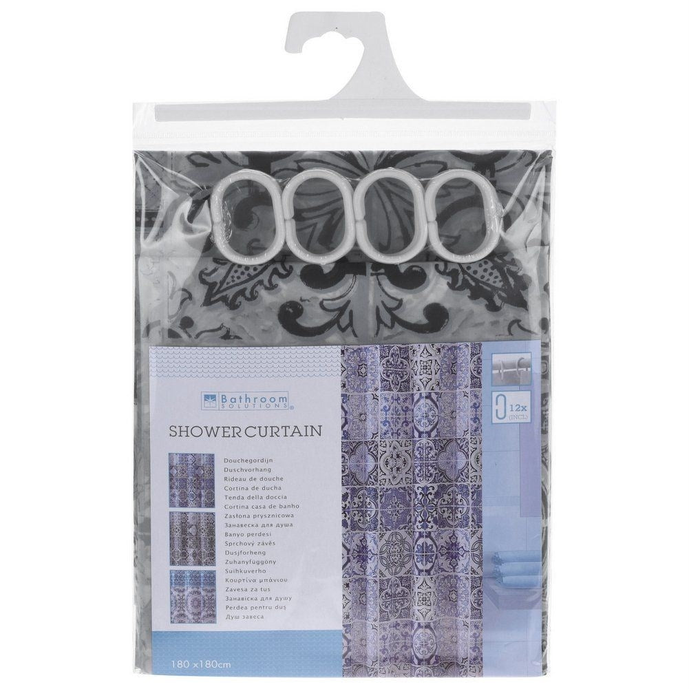 Waterproof shower curtain with 12 hooks, durable material