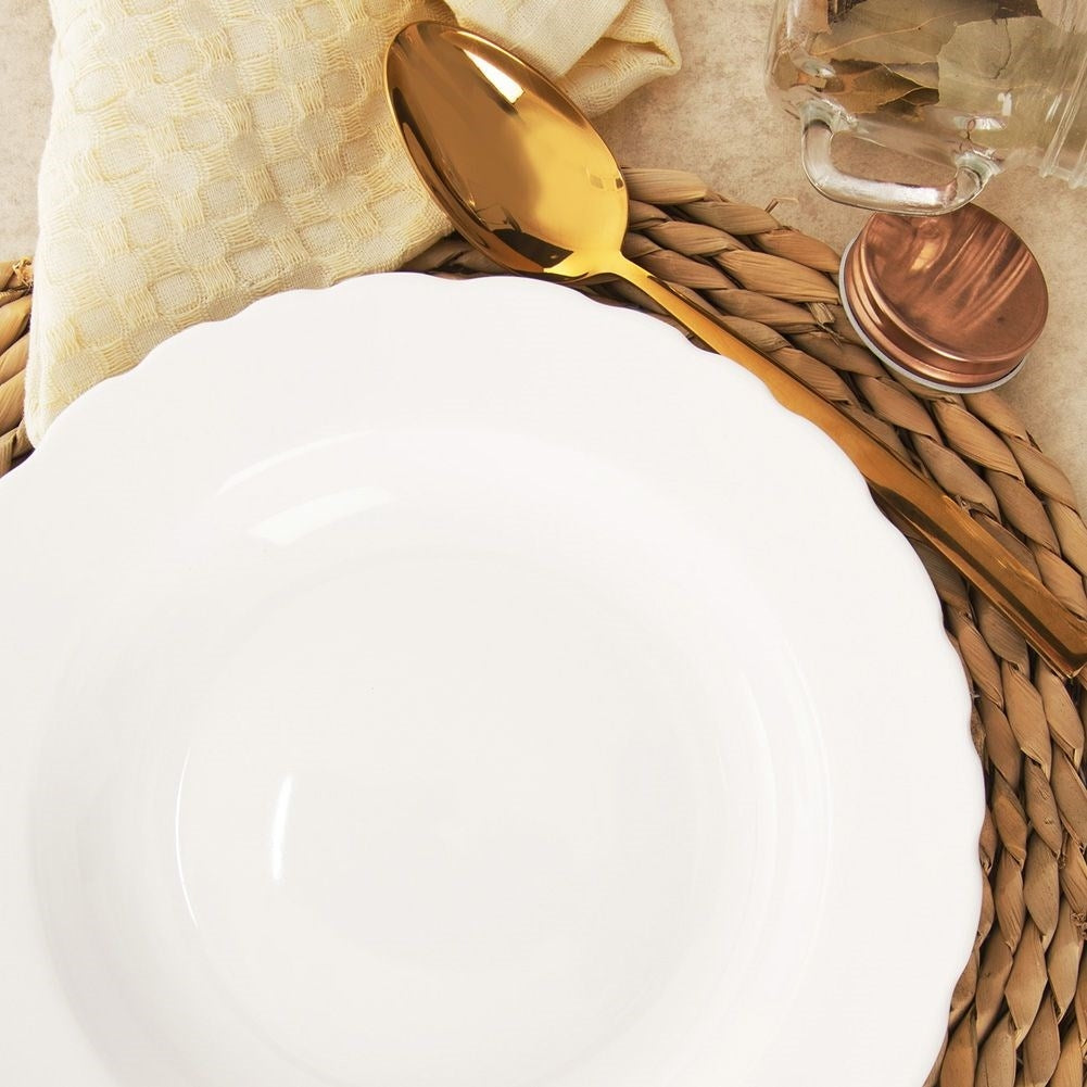 Wavy-edged deep porcelain bowl, white, for soups, dishwasher safe