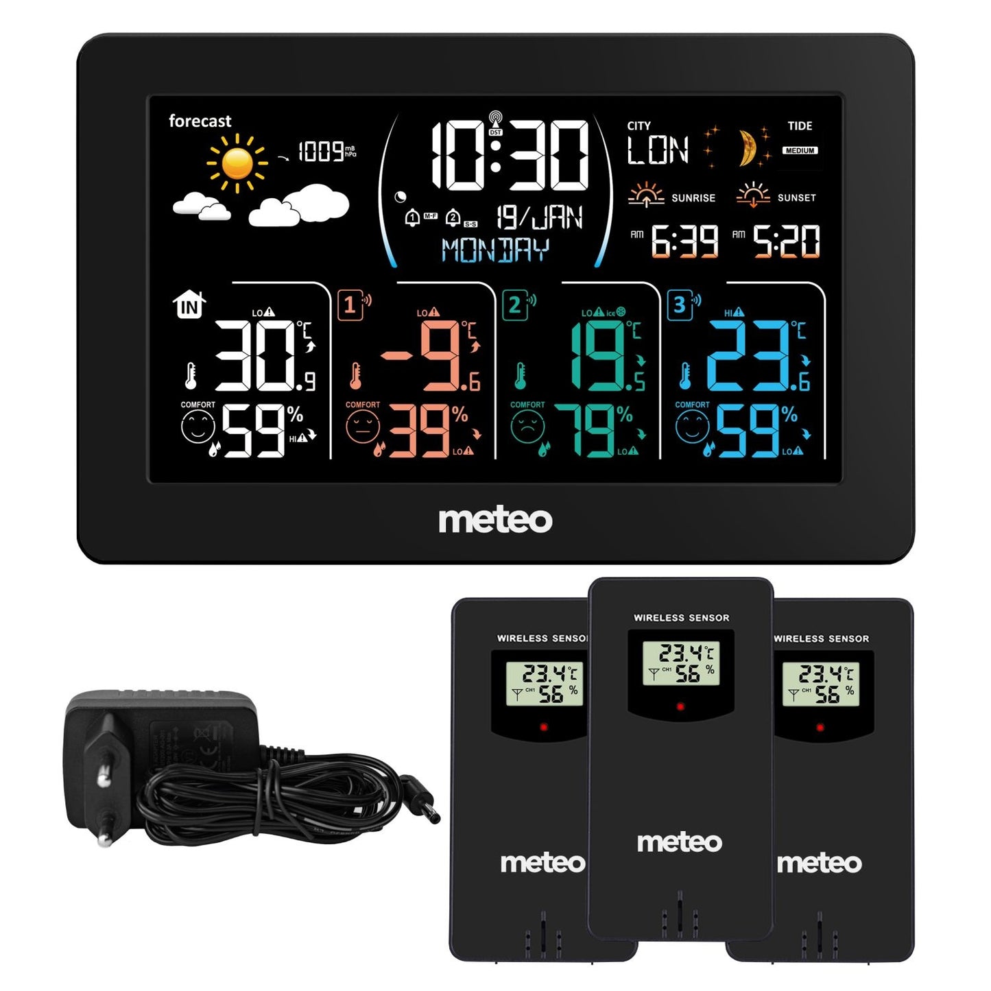 Weather Station SP108 with DCF +3 sensors, black