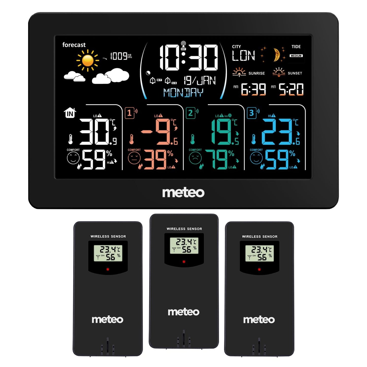 Weather Station SP108 with DCF +3 sensors, black
