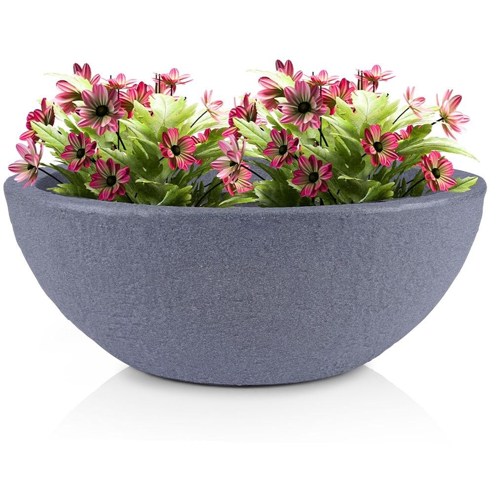 Weather-resistant flower pot in stone-like plastic for outdoor use