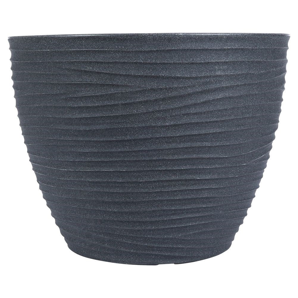Weather-resistant graphite colored plastic flowerpot with pattern