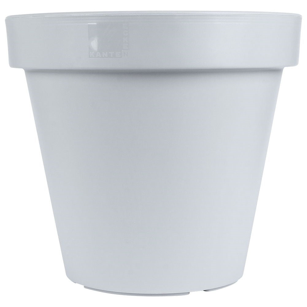 Weather-resistant light gray plastic pot for garden and terrace