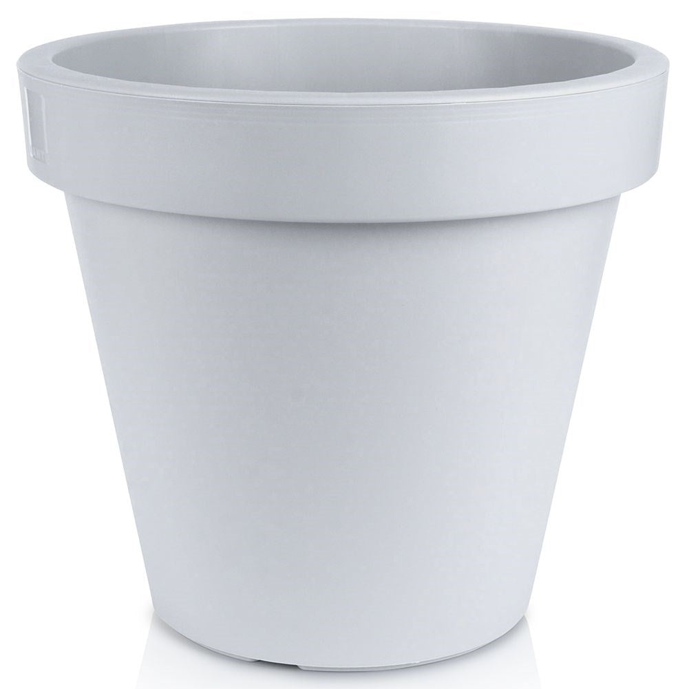Weather-resistant light gray plastic pot for garden and terrace