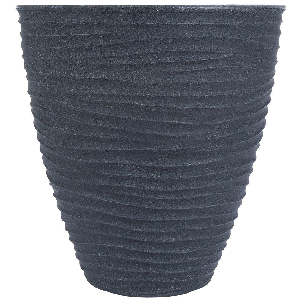 Weather-resistant plastic pot in stone imitation for garden