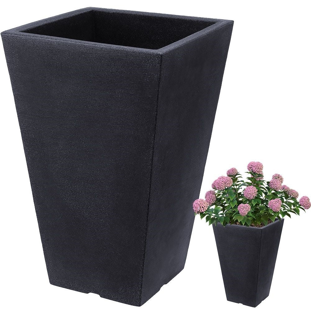 Weather-resistant plastic pot in stone imitation for outdoor use