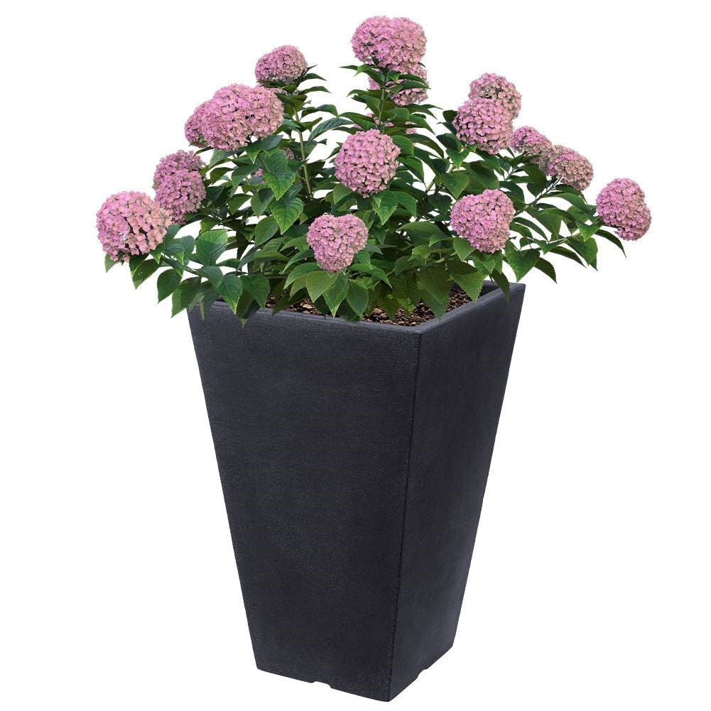 Weather-resistant plastic pot in stone imitation for outdoor use