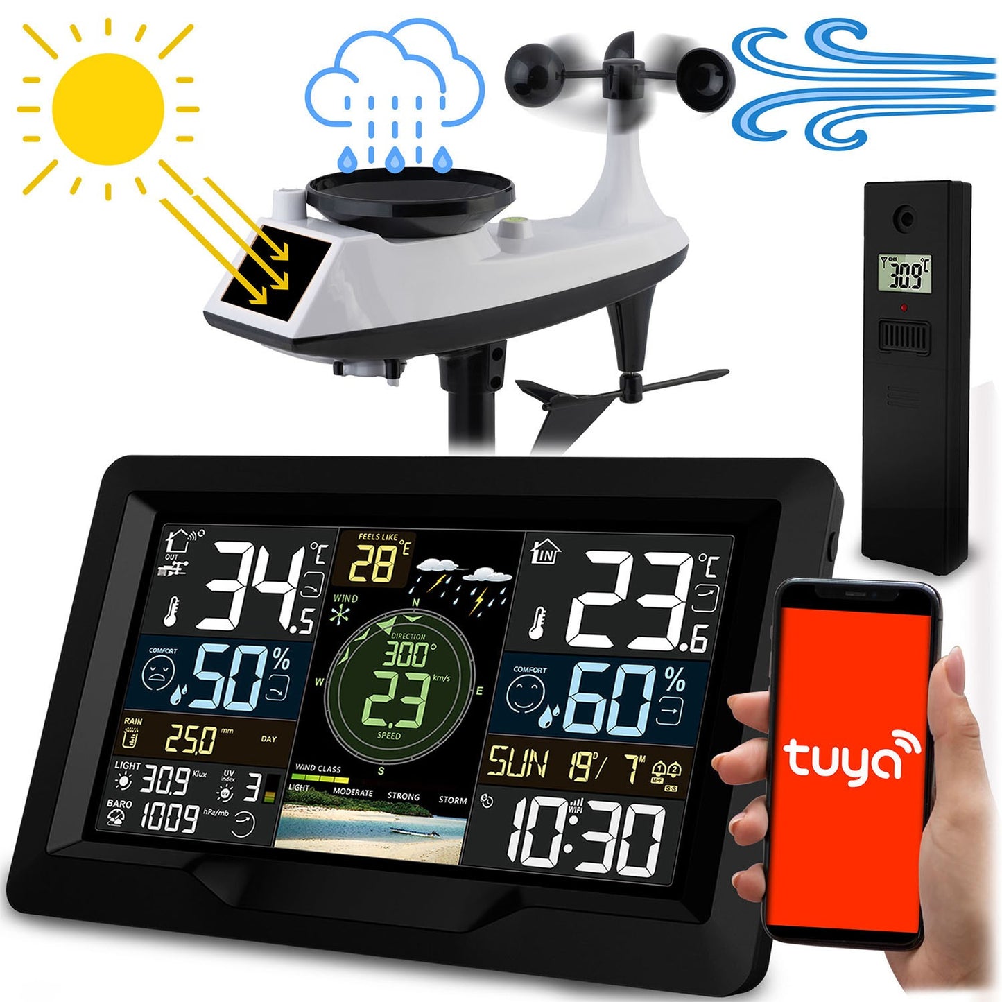 Weather station with wind and rain sensor BD-914 black