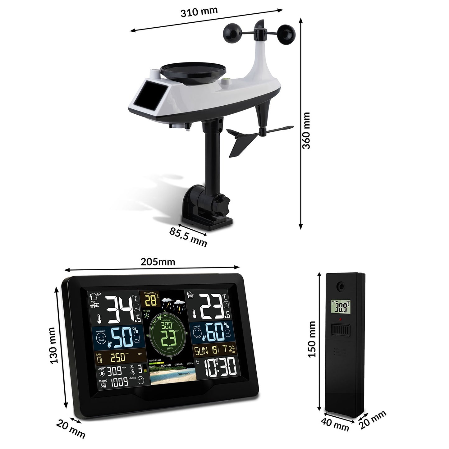 Weather station with wind and rain sensor BD-914 black