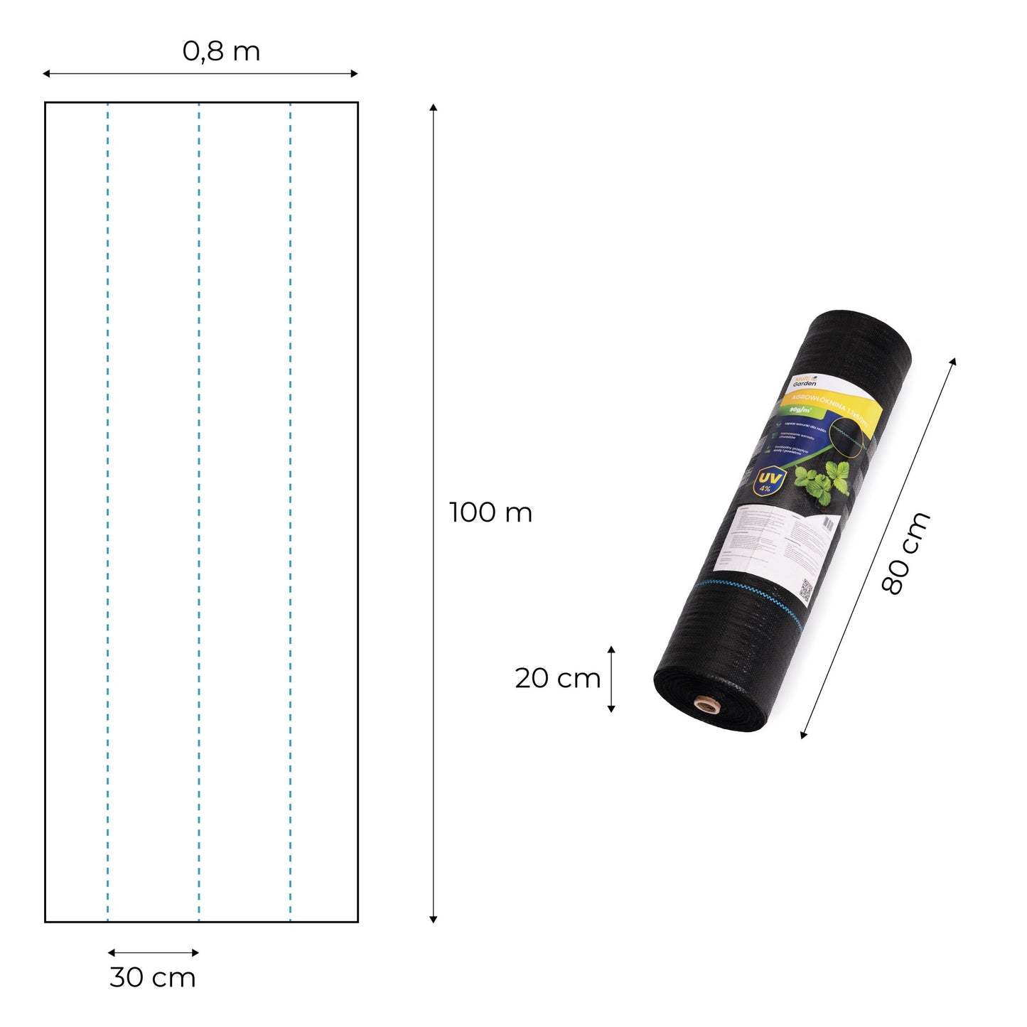 Weed Control Agro Fabric 135g/m², 0.8x100m, Pins Included
