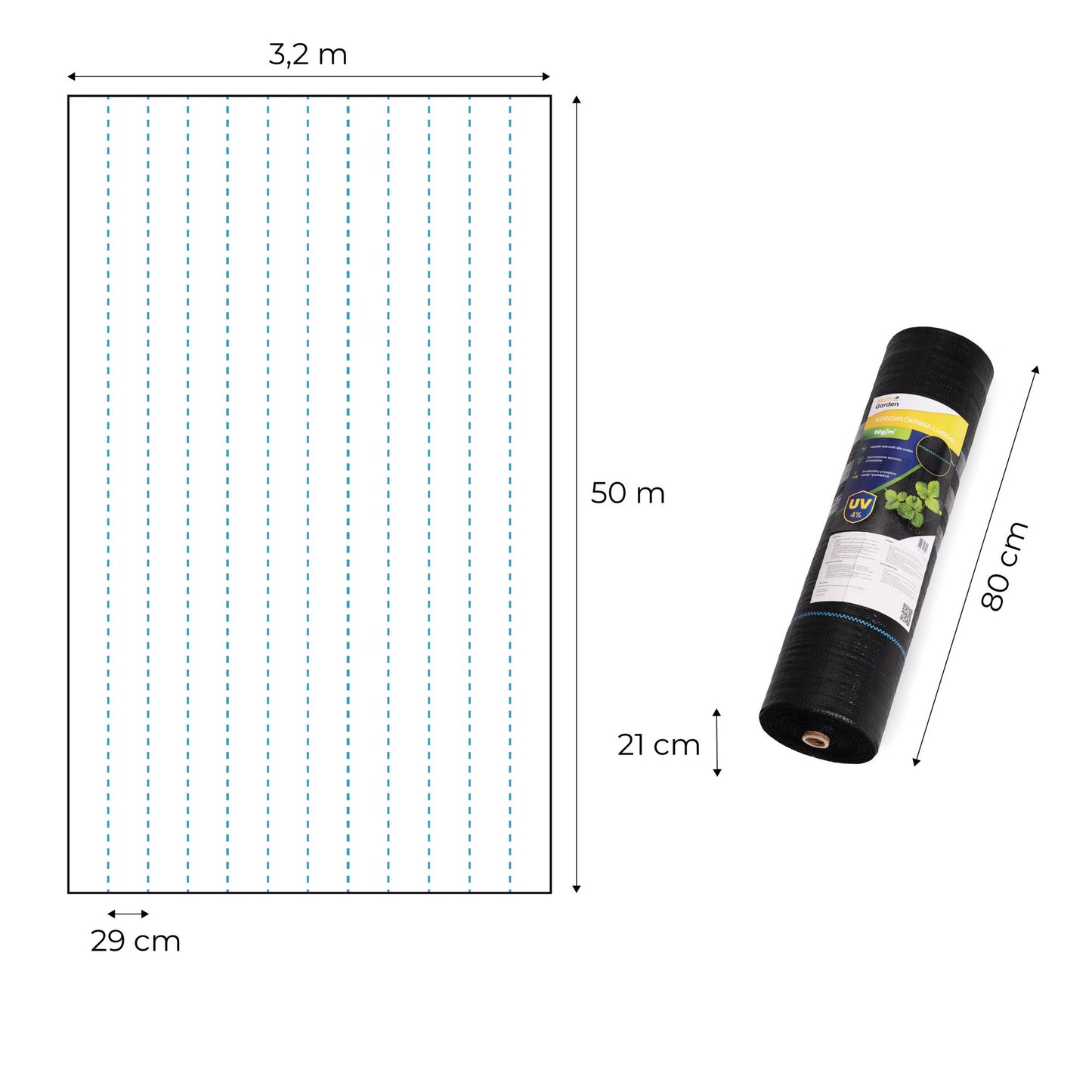 Weed Control Fabric 90g/m², 3.2x50m with Pins