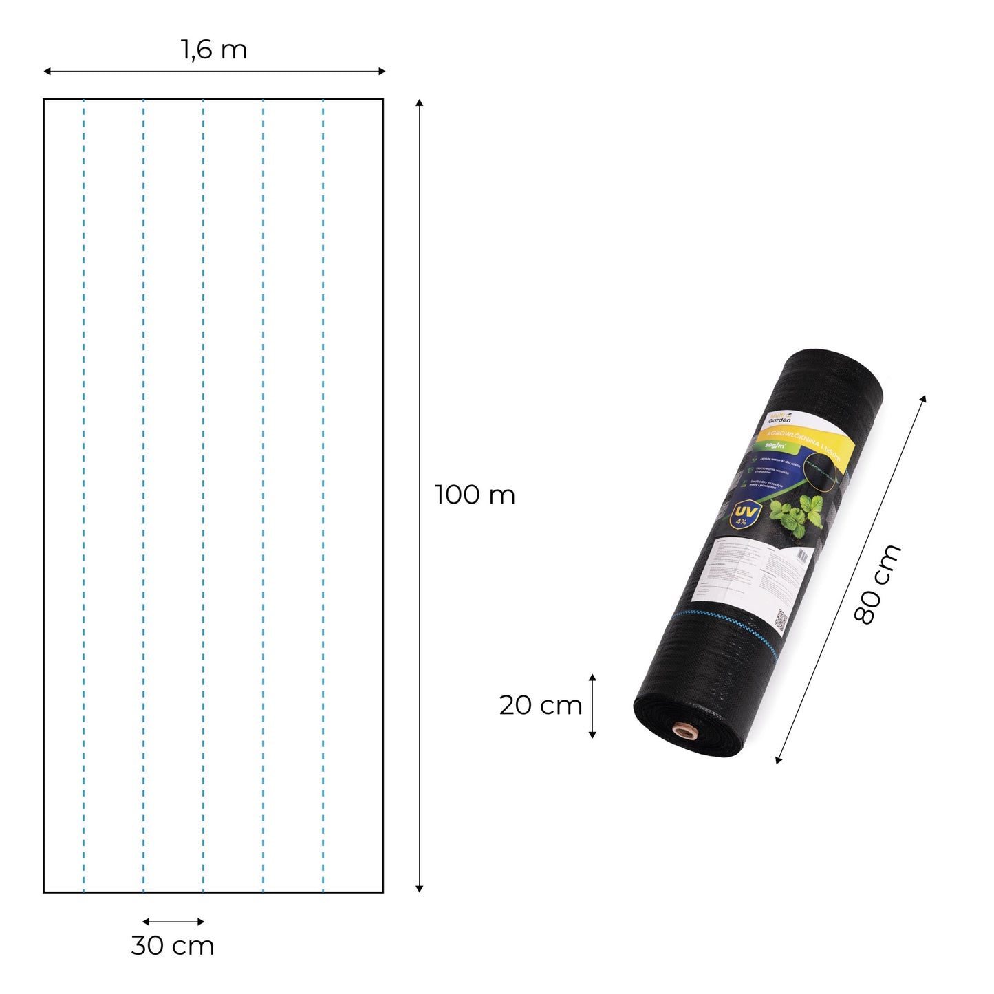 Weed Control Mat 90g/m², 1.6x100m, UV-Resistant with Pins