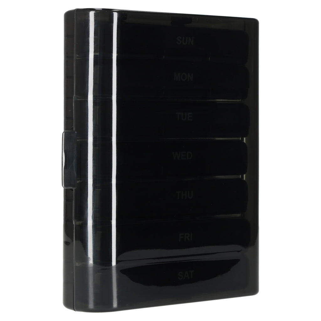 Weekly Pill Organizer, Black, 7-Day Removable Compartments