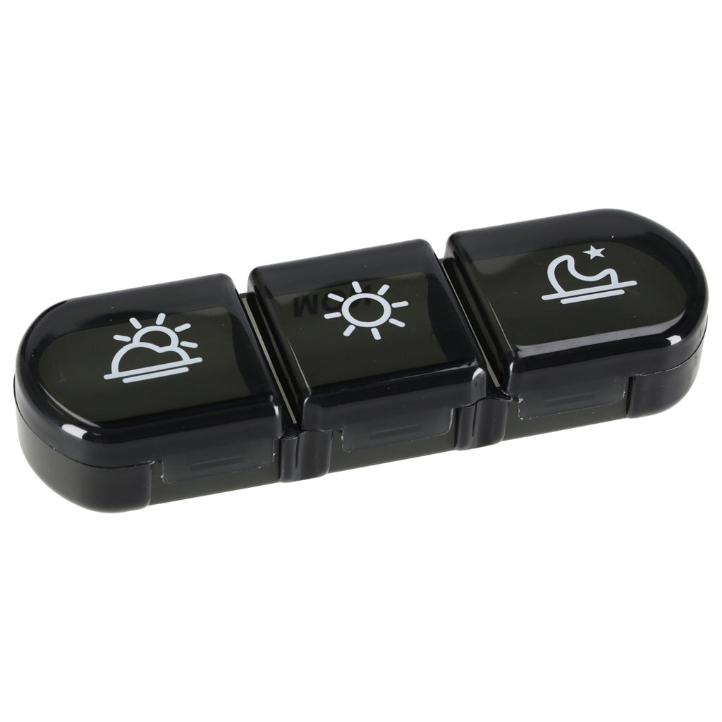 Weekly Pill Organizer, Black, 7-Day Removable Compartments
