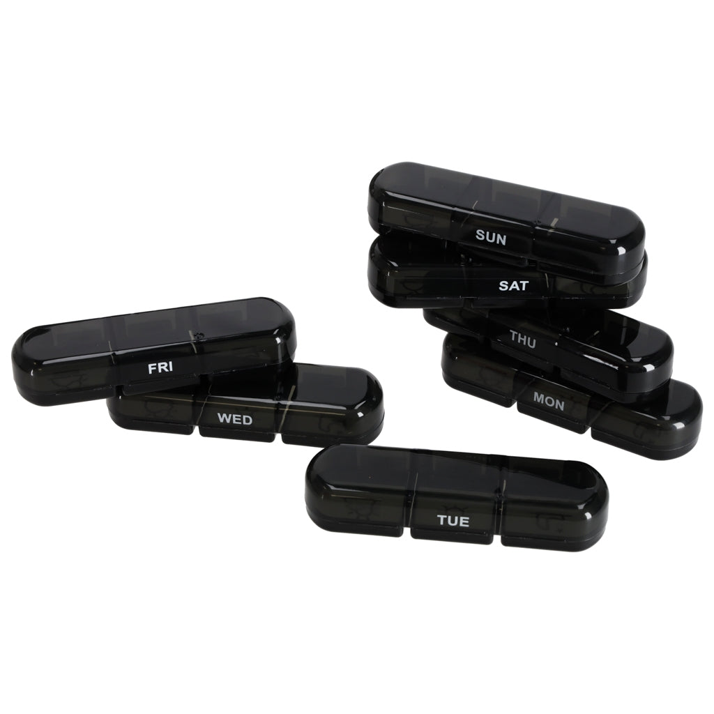 Weekly Pill Organizer, Black, 7-Day Removable Compartments