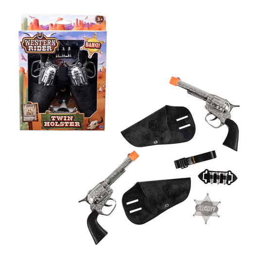 Western Twin Holster Set with Toy Pistols & Badge