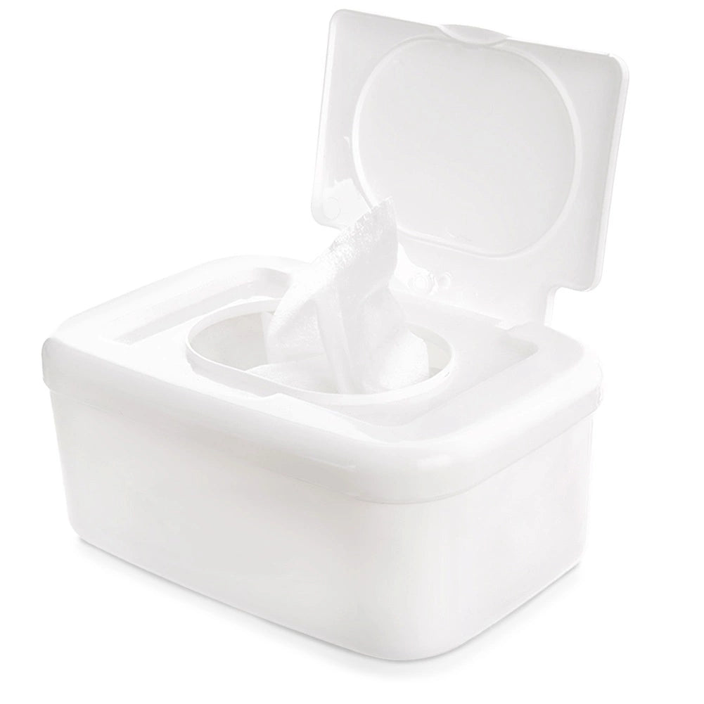 Wet Wipes Container, White Plastic, Flip-Top Lid