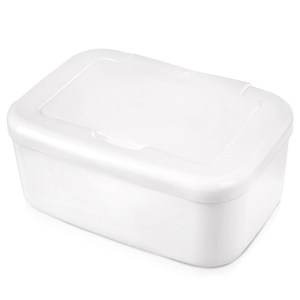 Wet Wipes Container, White Plastic, Flip-Top Lid
