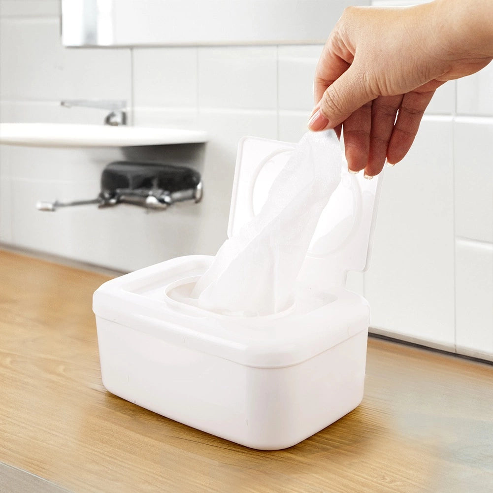 Wet Wipes Container, White Plastic, Flip-Top Lid