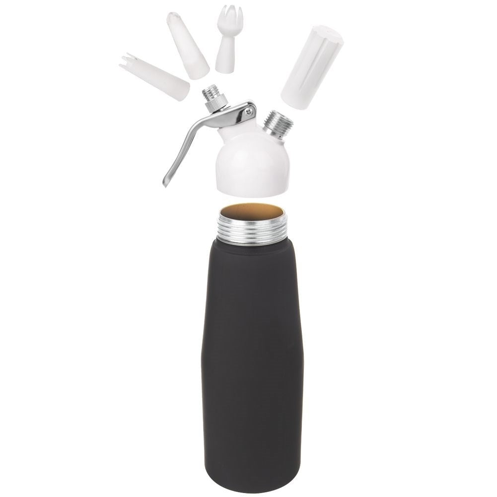 Whipped cream siphon with 3 decoration nozzles for desserts