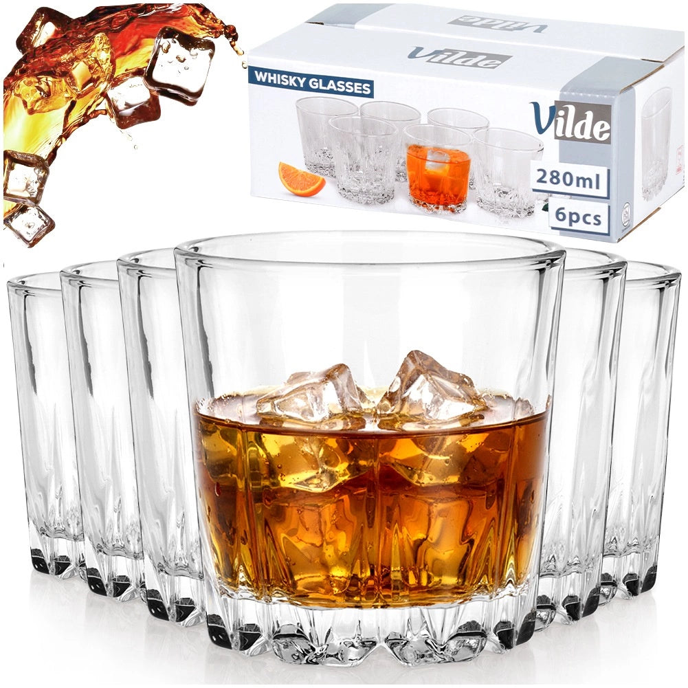 Whiskey Glasses Set, 280 ml, Thick Glass, 6 Pieces