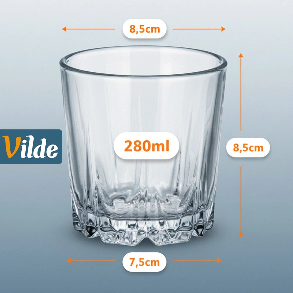 Whiskey Glasses Set, 280 ml, Thick Glass, 6 Pieces