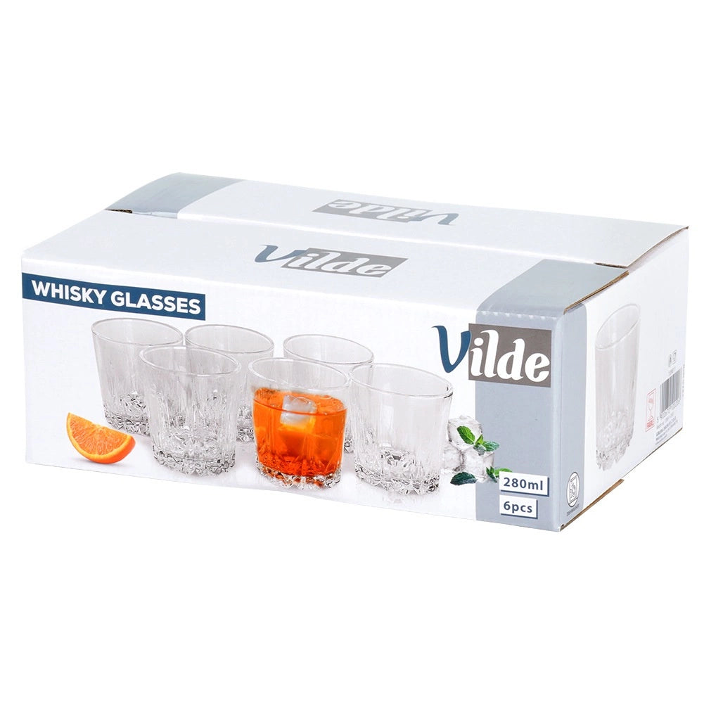 Whiskey Glasses Set, 280 ml, Thick Glass, 6 Pieces