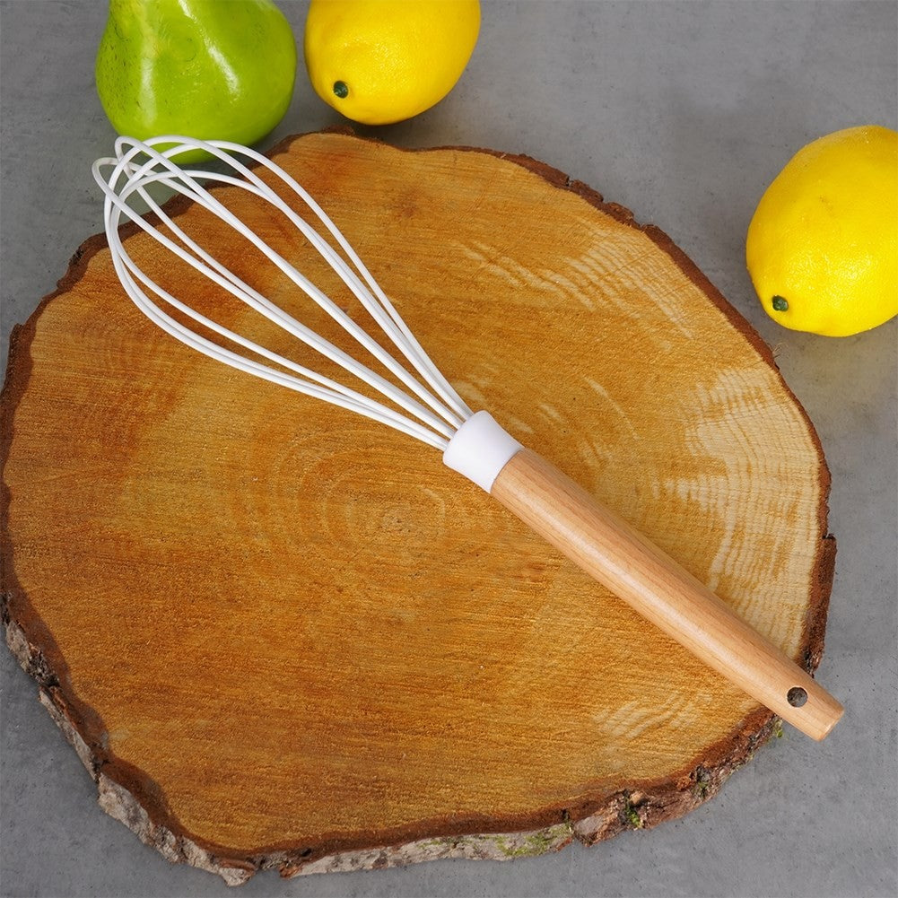 Whisk with silicone cover, safe for non-stick pans