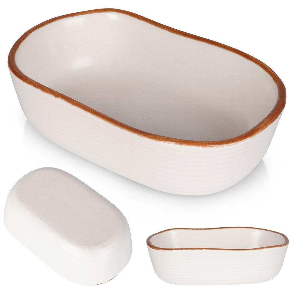 White Baking dish in Gres with Brown Edge - 75 ml