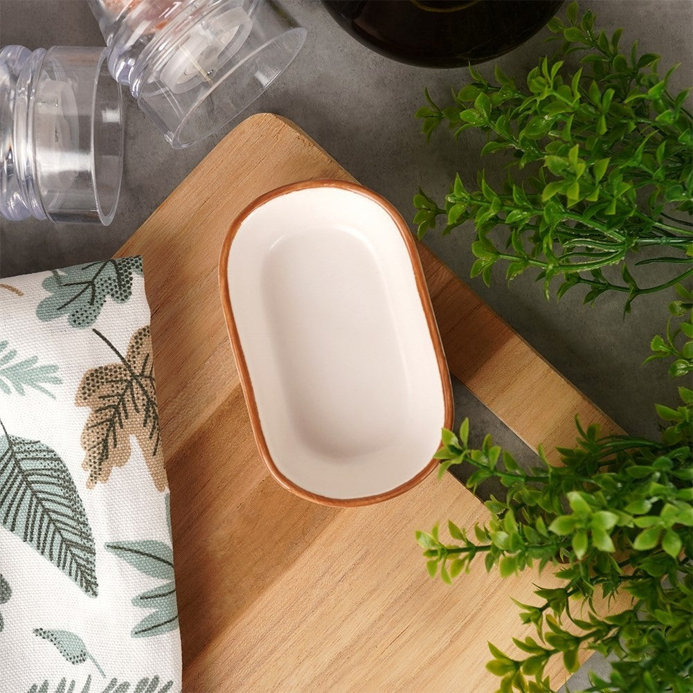 White Baking dish in Gres with Brown Edge - 75 ml