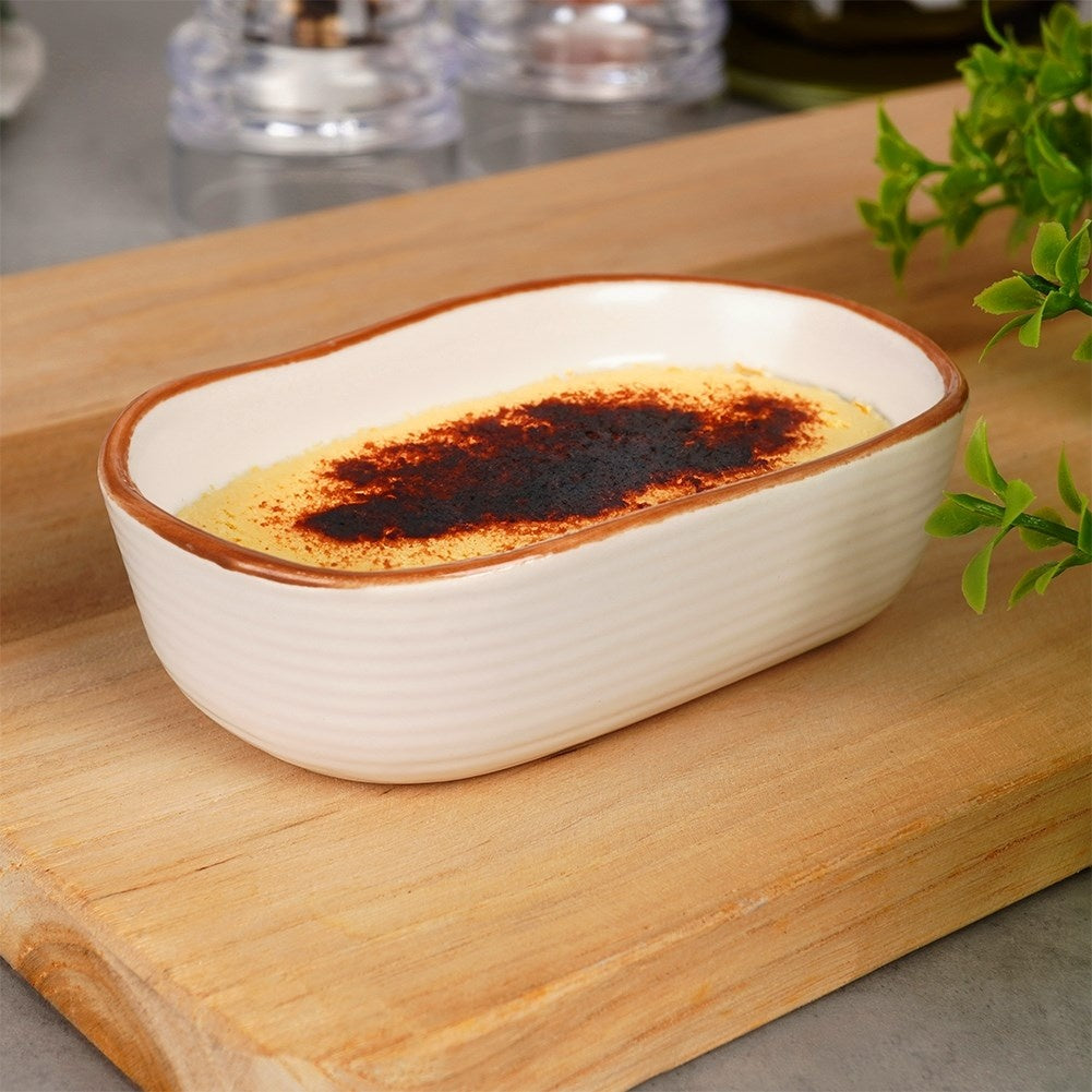 White Baking dish in Gres with Brown Edge - 75 ml