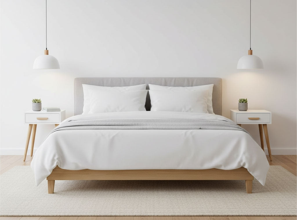 White Bedside Tables Set of 2 with Pine Wood Legs