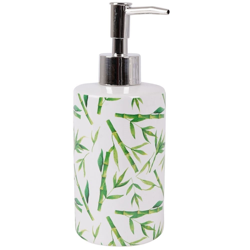 White Ceramic Bathroom Set with Bamboo Motif