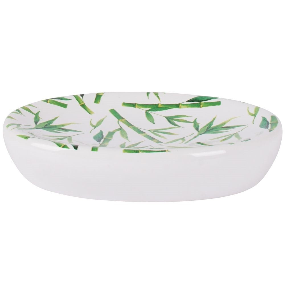 White Ceramic Bathroom Set with Bamboo Motif