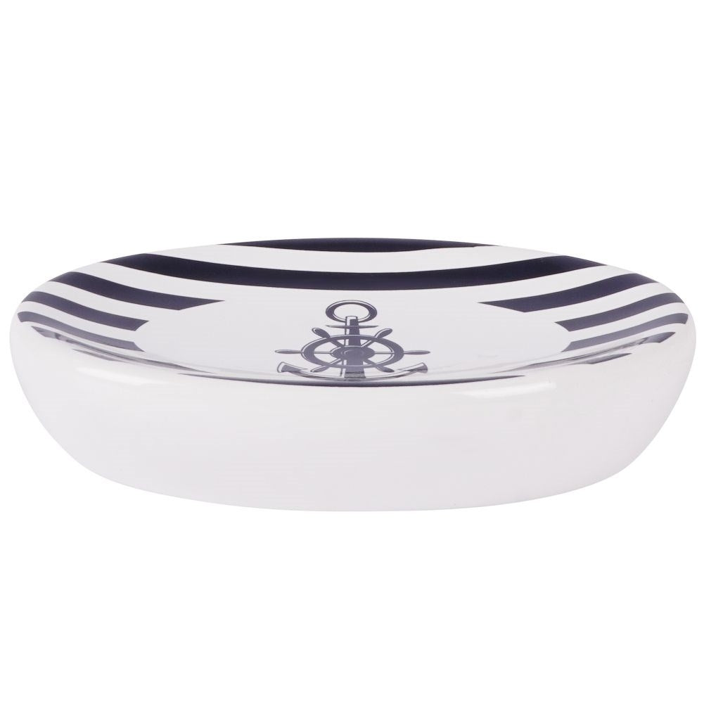 White Ceramic Bathroom Set with Nautical Motif