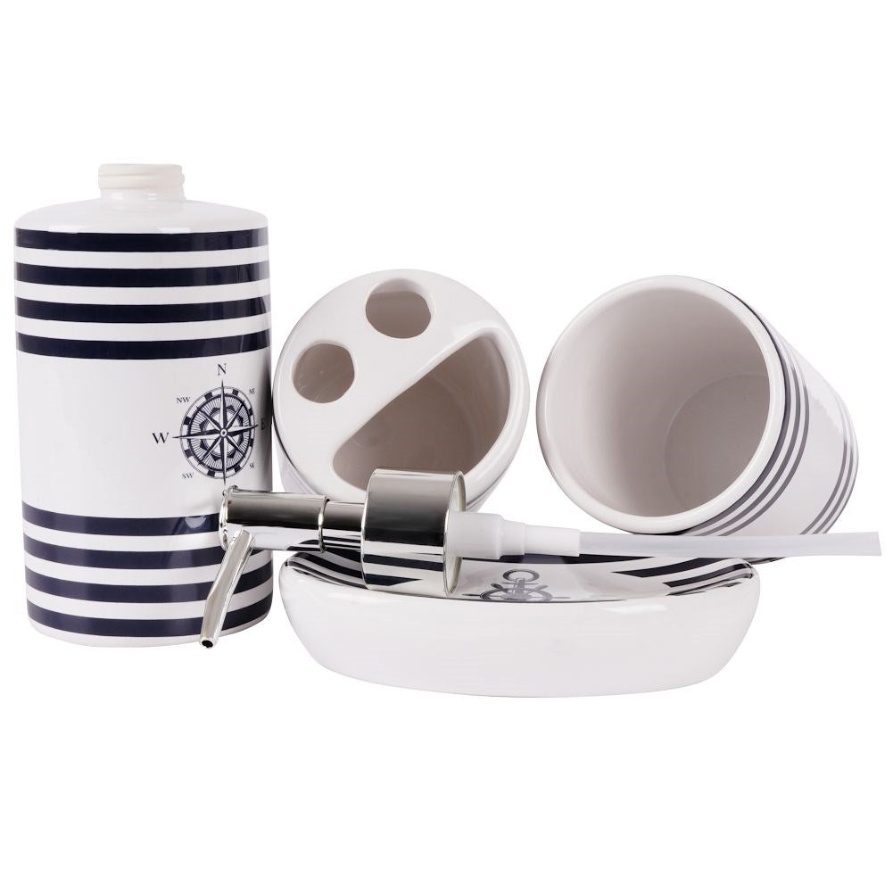 White Ceramic Bathroom Set with Nautical Motif