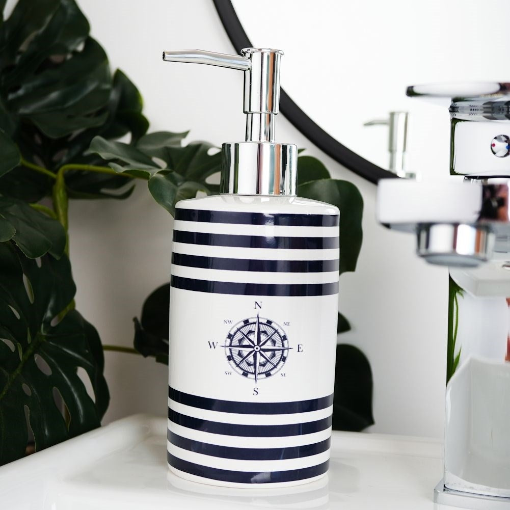 White Ceramic Bathroom Set with Nautical Motif