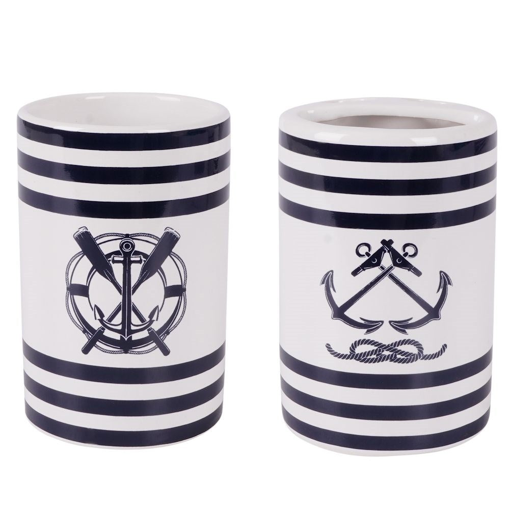 White Ceramic Bathroom Set with Nautical Motif