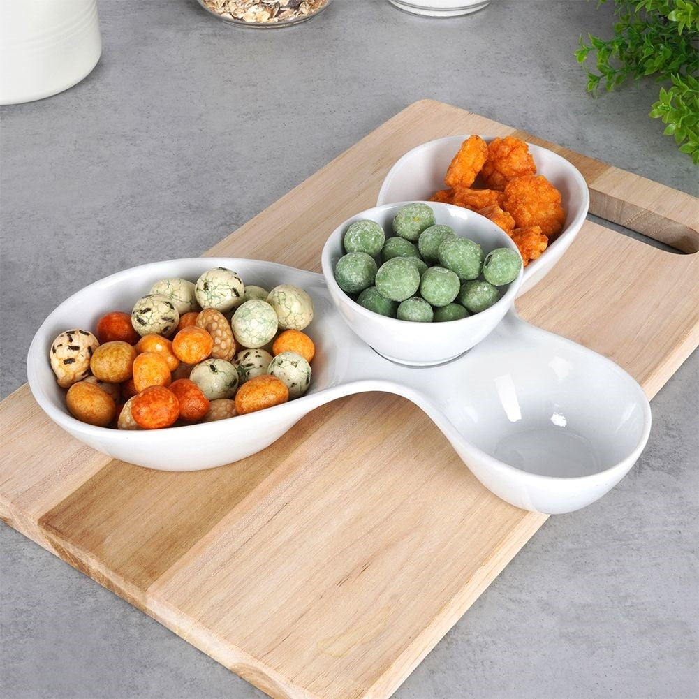 White Ceramic Bowl for Snacks with Three Sizes and Removable Part