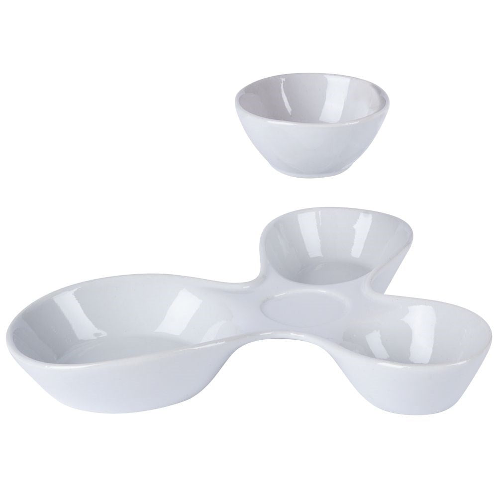 White Ceramic Bowl for Snacks with Three Sizes and Removable Part