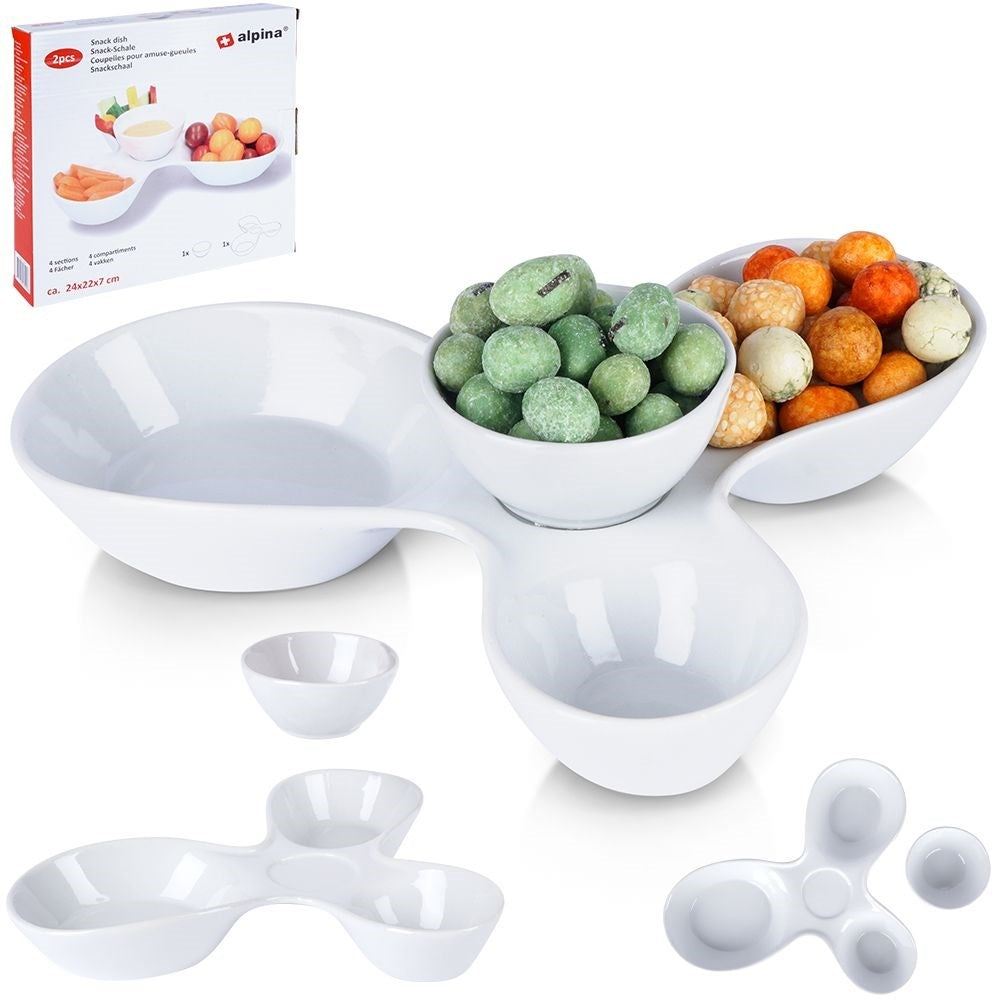 White Ceramic Bowl for Snacks with Three Sizes and Removable Part