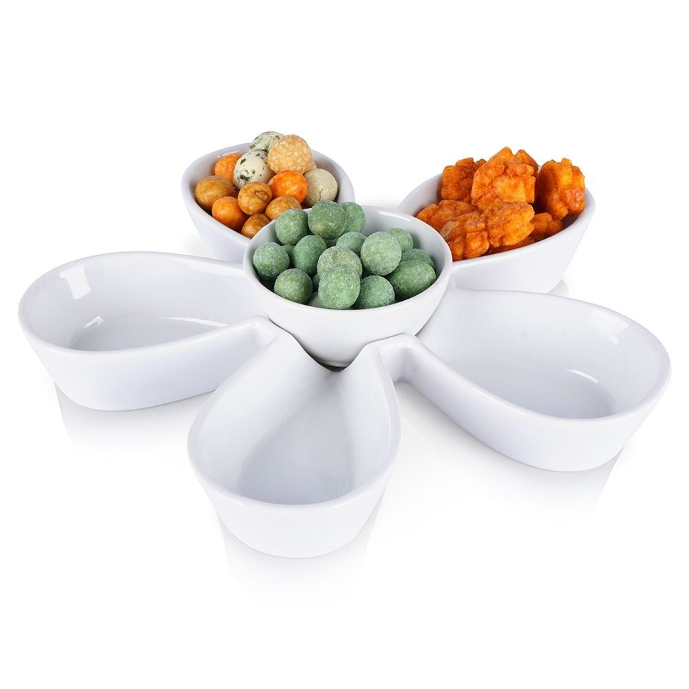White Ceramic Bowl with 5 Sections for Snacks