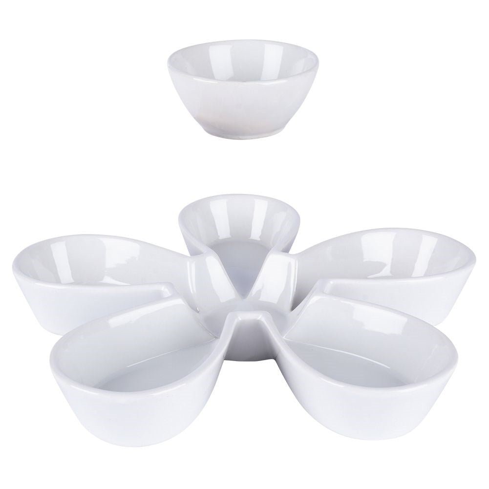 White Ceramic Bowl with 5 Sections for Snacks