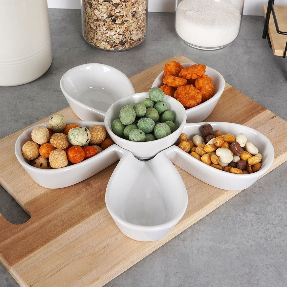 White Ceramic Bowl with 5 Sections for Snacks