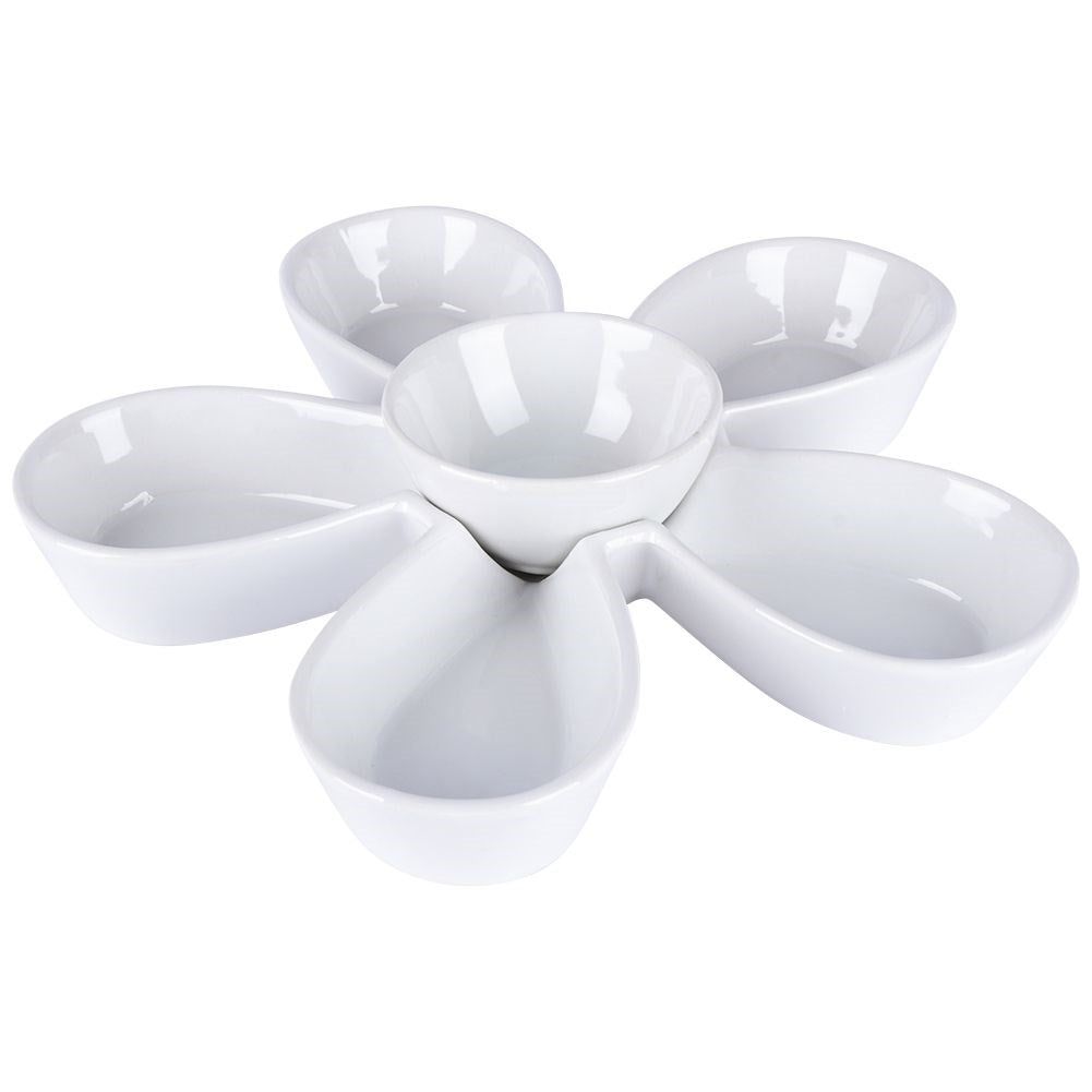 White Ceramic Bowl with 5 Sections for Snacks