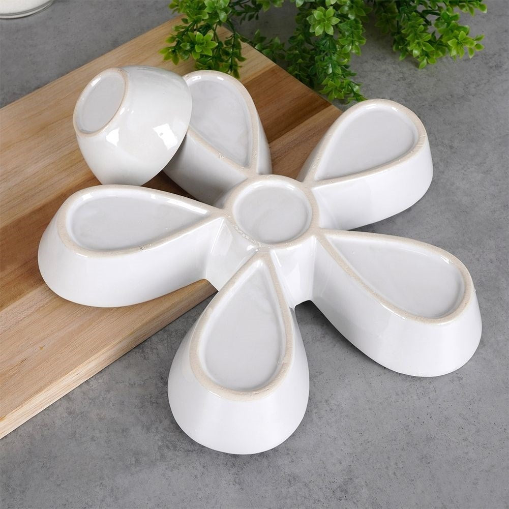 White Ceramic Bowl with 5 Sections for Snacks